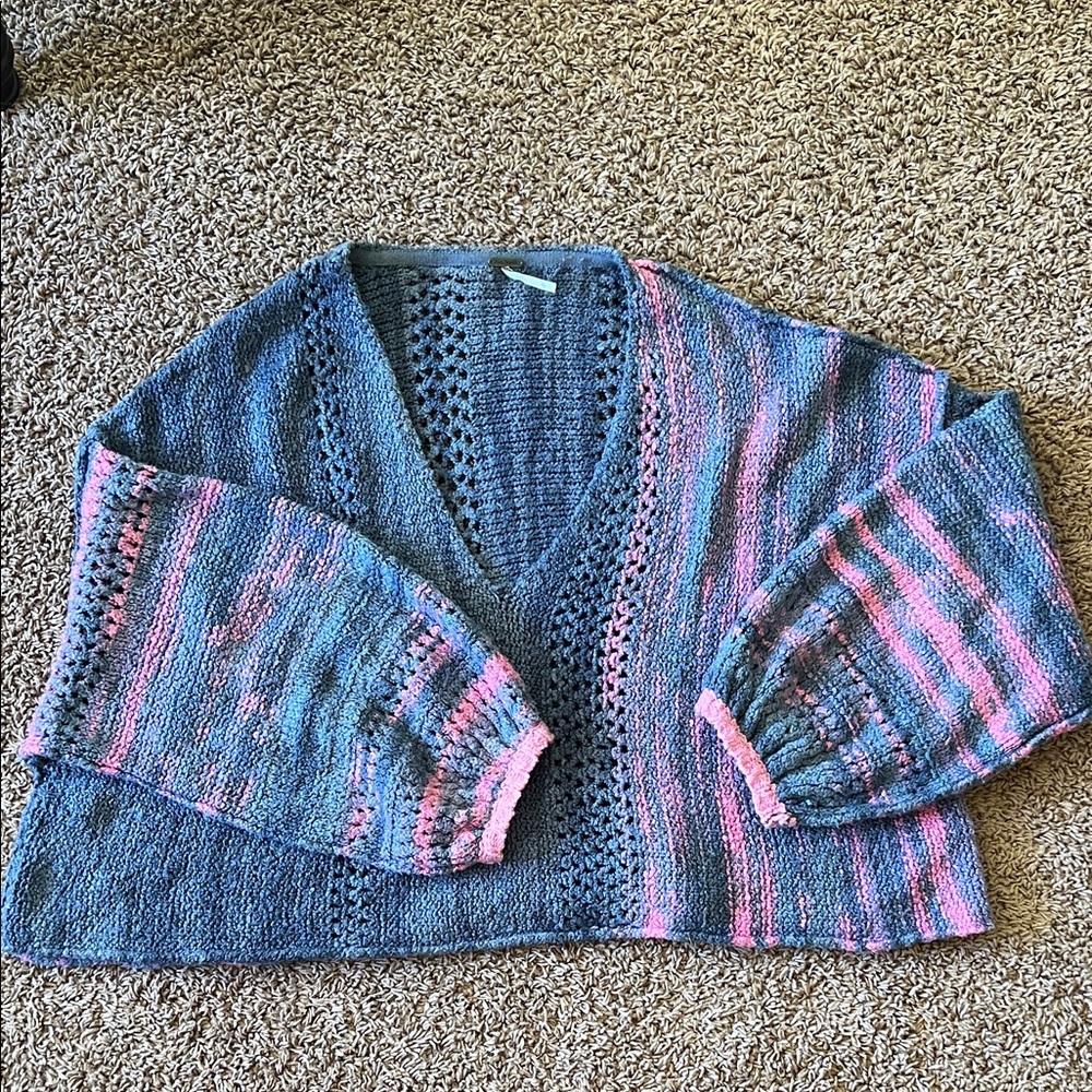 Free People Women's Knit Blue and Pink Sweater